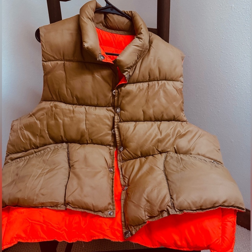 Vintage RedHead Reversible Tan Puffer Vest Safety Orange Hunting USA Gorp